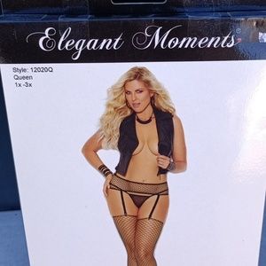 Elegant moments fence net garter belt and matching stockings .